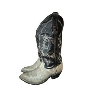 VTG Tony Lama Western Shrunken Bull Shoulder Leather Boot Men 10.5 EE Gray 6255